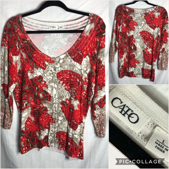 Cato Sweaters - Womens cato floral 3/4 sleeve cardigan Sz L